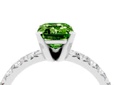 White gold Emerald Cut Peridot Solitaire Pavé Engagement Ring with Round Band and Prong Setting_76