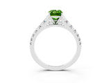 White gold Emerald Cut Peridot Solitaire Ring with Cathedral Setting and Pavé Band_3