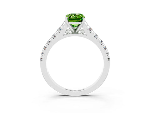 White gold Emerald Cut Peridot Solitaire Ring with Cathedral Setting and Pavé Band_3