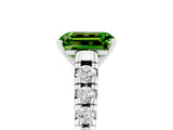 White gold Emerald Cut Peridot Solitaire Ring with Cathedral Setting and Pavé Band_5