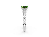 White gold Emerald Cut Peridot Solitaire Ring with Filigree Band and Four-Prong Setting_44
