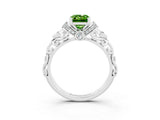 White gold Emerald Cut Peridot Solitaire Ring with Filigree Band and Four-Prong Setting_45