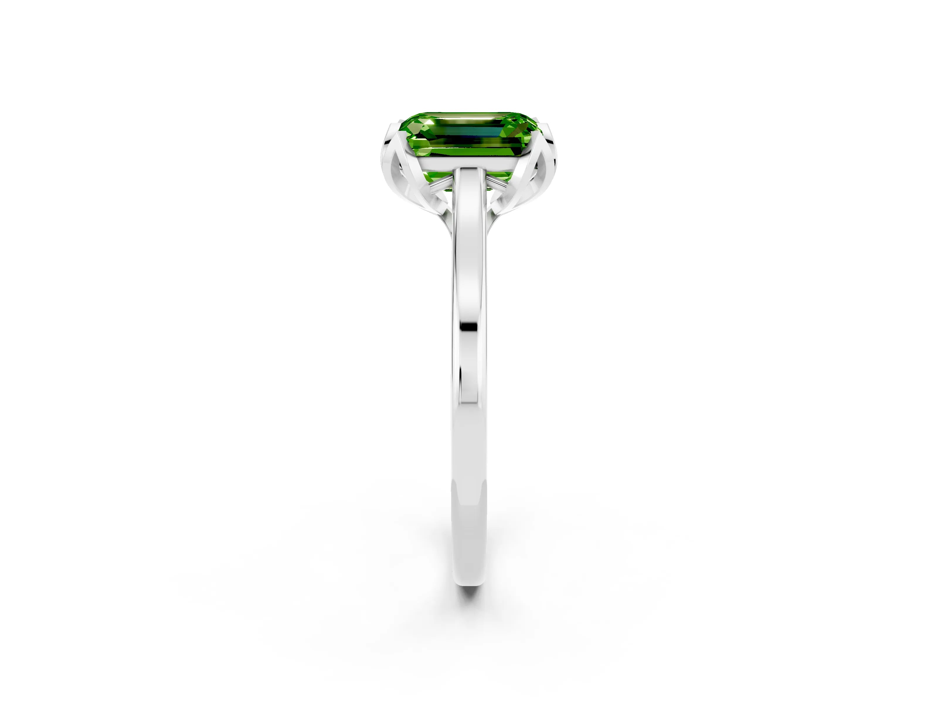 White gold Emerald Cut Peridot Solitaire Ring with Flower Prong Setting and Classic Band_14