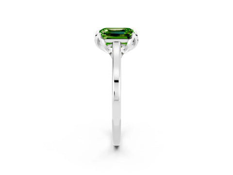 White gold Emerald Cut Peridot Solitaire Ring with Flower Prong Setting and Classic Band_14