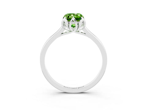 White gold Emerald Cut Peridot Solitaire Ring with Flower Prong Setting and Classic Band_15