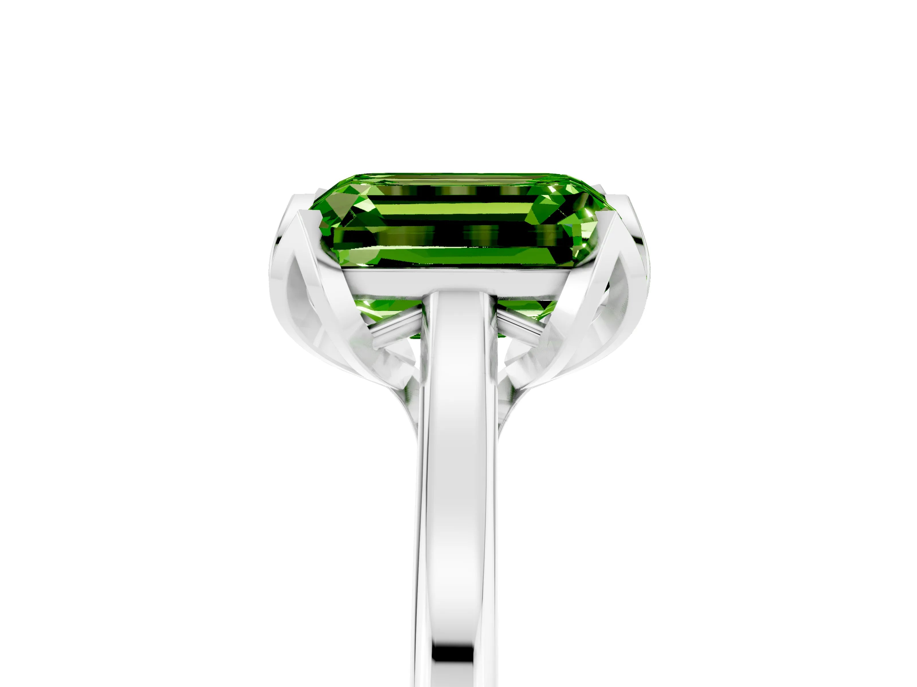 White gold Emerald Cut Peridot Solitaire Ring with Flower Prong Setting and Classic Band_17
