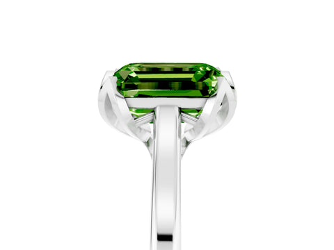 White gold Emerald Cut Peridot Solitaire Ring with Flower Prong Setting and Classic Band_17
