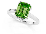 White gold Emerald Cut Peridot Solitaire Ring with Flower Prong Setting and Classic Band_61