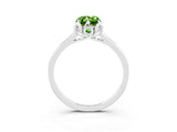 White gold Emerald Cut Peridot Solitaire Ring with Flower Prong Setting and Classic Band_63