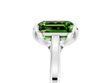White gold Emerald Cut Peridot Solitaire Ring with Flower Prong Setting and Classic Band_65