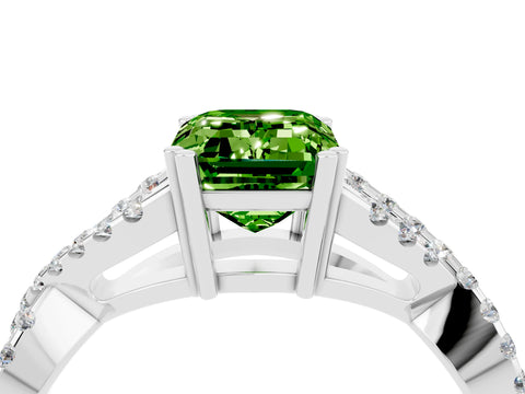 White gold Emerald Cut Peridot Solitaire Ring with Four-Prong Setting and Twisted Pavé Band_4