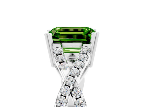 White gold Emerald Cut Peridot Solitaire Ring with Four-Prong Setting and Twisted Pavé Band_5