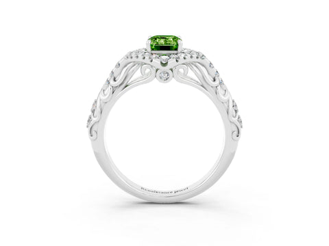 White gold Emerald Cut Peridot Solitaire Ring with Hidden Halo and Pavé Band_15