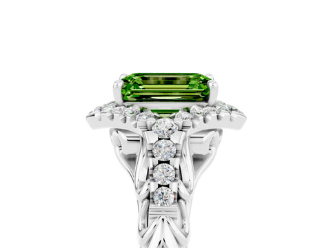 White gold Emerald Cut Peridot Solitaire Ring with Hidden Halo and Pavé Band_17