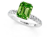 White gold Emerald Cut Peridot Solitaire Ring with Pavé Accents and Four-Prong Setting_1