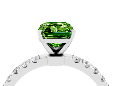 White gold Emerald Cut Peridot Solitaire Ring with Pavé Accents and Four-Prong Setting_4