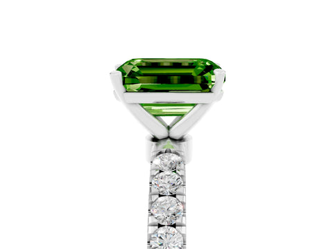 White gold Emerald Cut Peridot Solitaire Ring with Pavé Accents and Four-Prong Setting_5