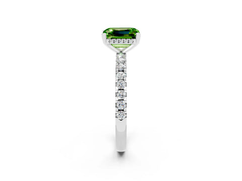 White gold Emerald Cut Peridot Solitaire Ring with Pavé Band and Four-Prong Setting_26