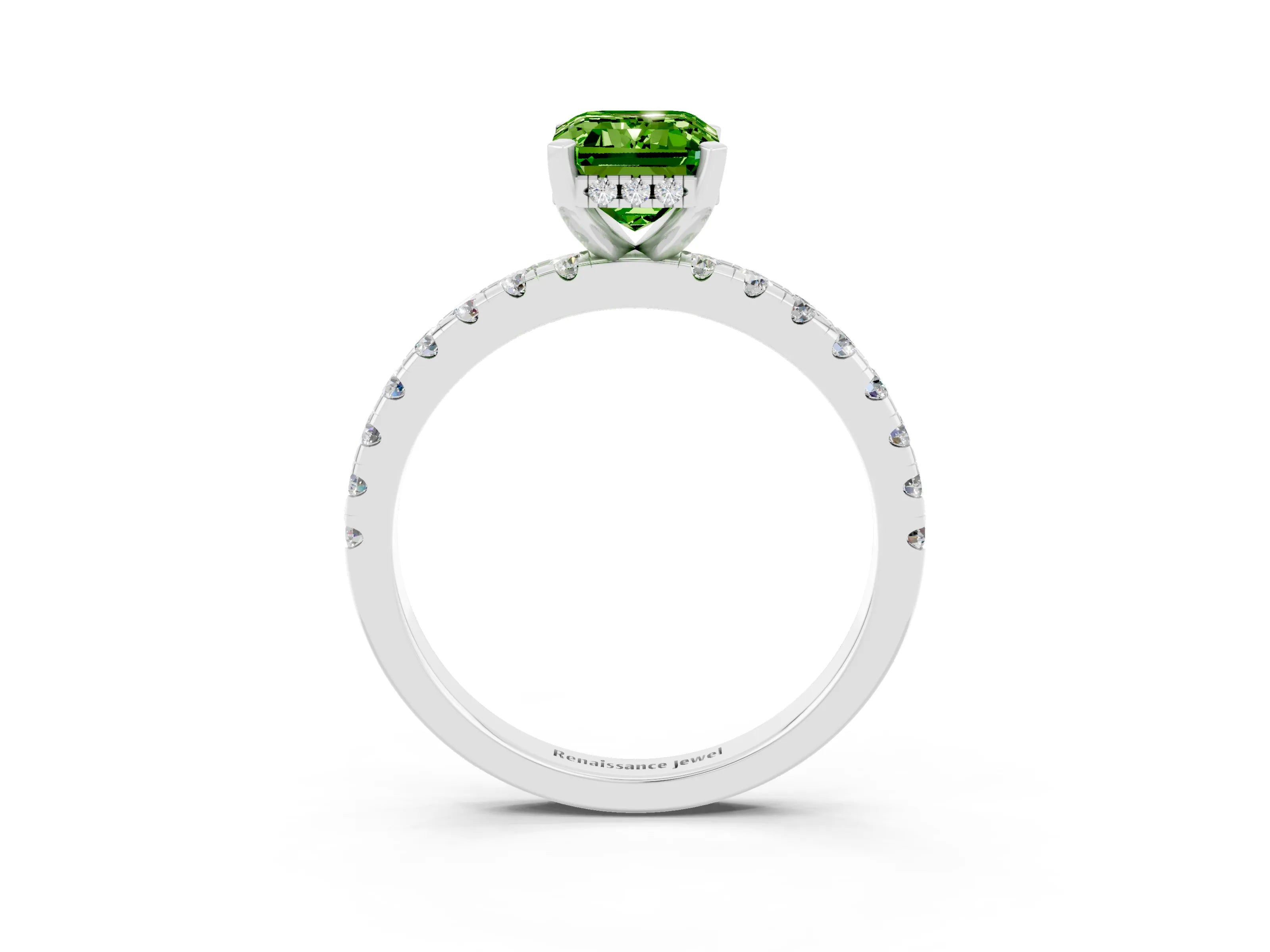 White gold Emerald Cut Peridot Solitaire Ring with Pavé Band and Four-Prong Setting_27