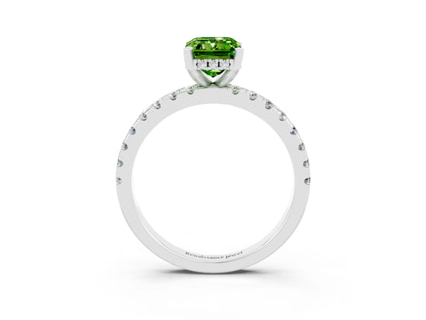 White gold Emerald Cut Peridot Solitaire Ring with Pavé Band and Four-Prong Setting_27