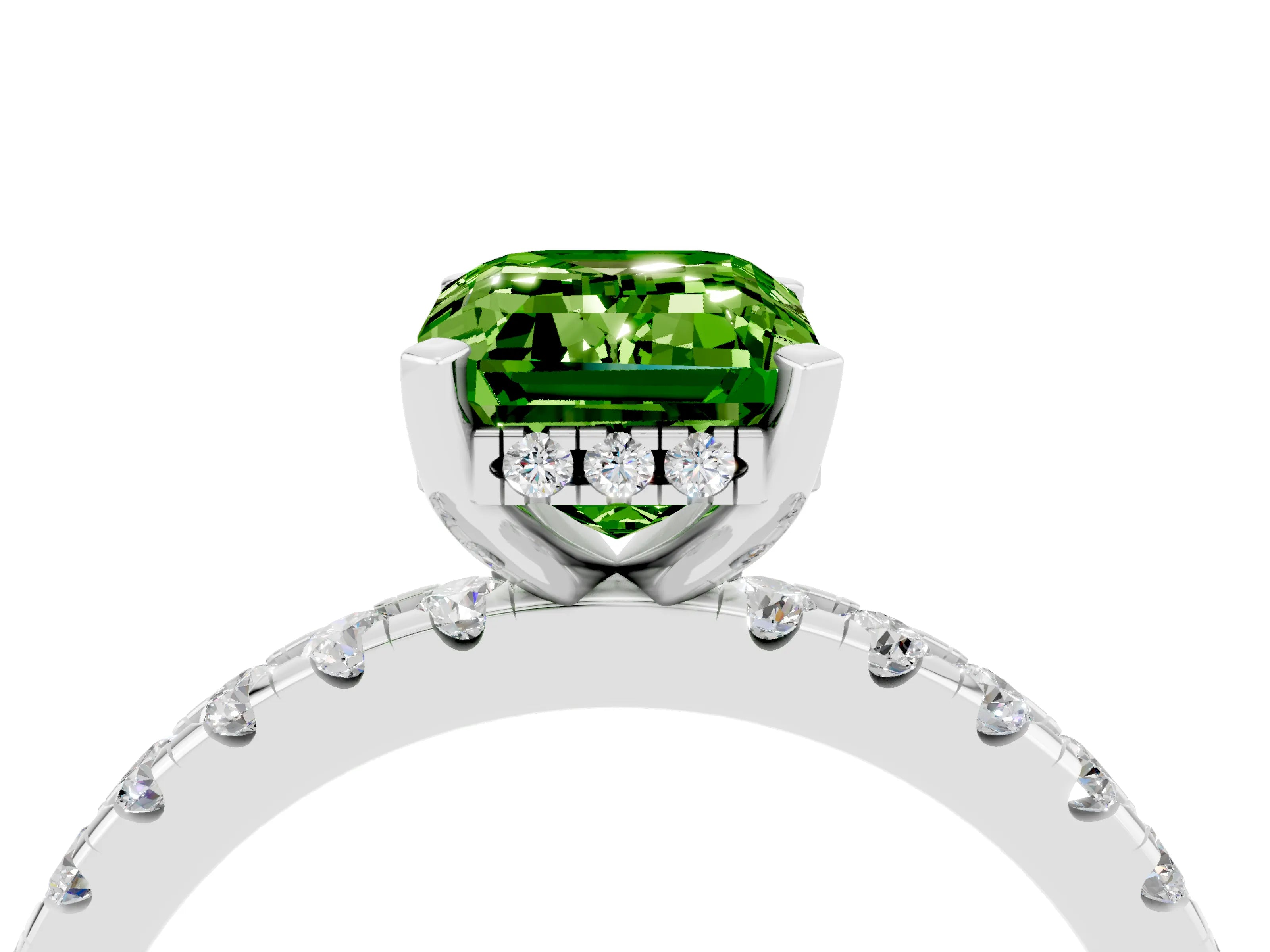 White gold Emerald Cut Peridot Solitaire Ring with Pavé Band and Four-Prong Setting_28