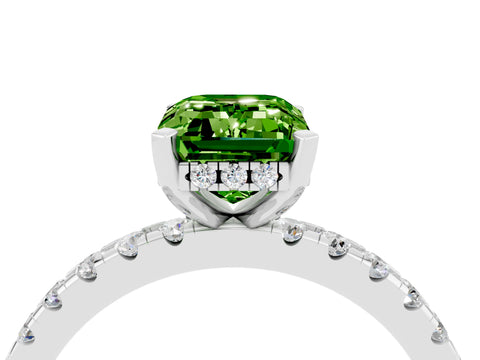 White gold Emerald Cut Peridot Solitaire Ring with Pavé Band and Four-Prong Setting_28