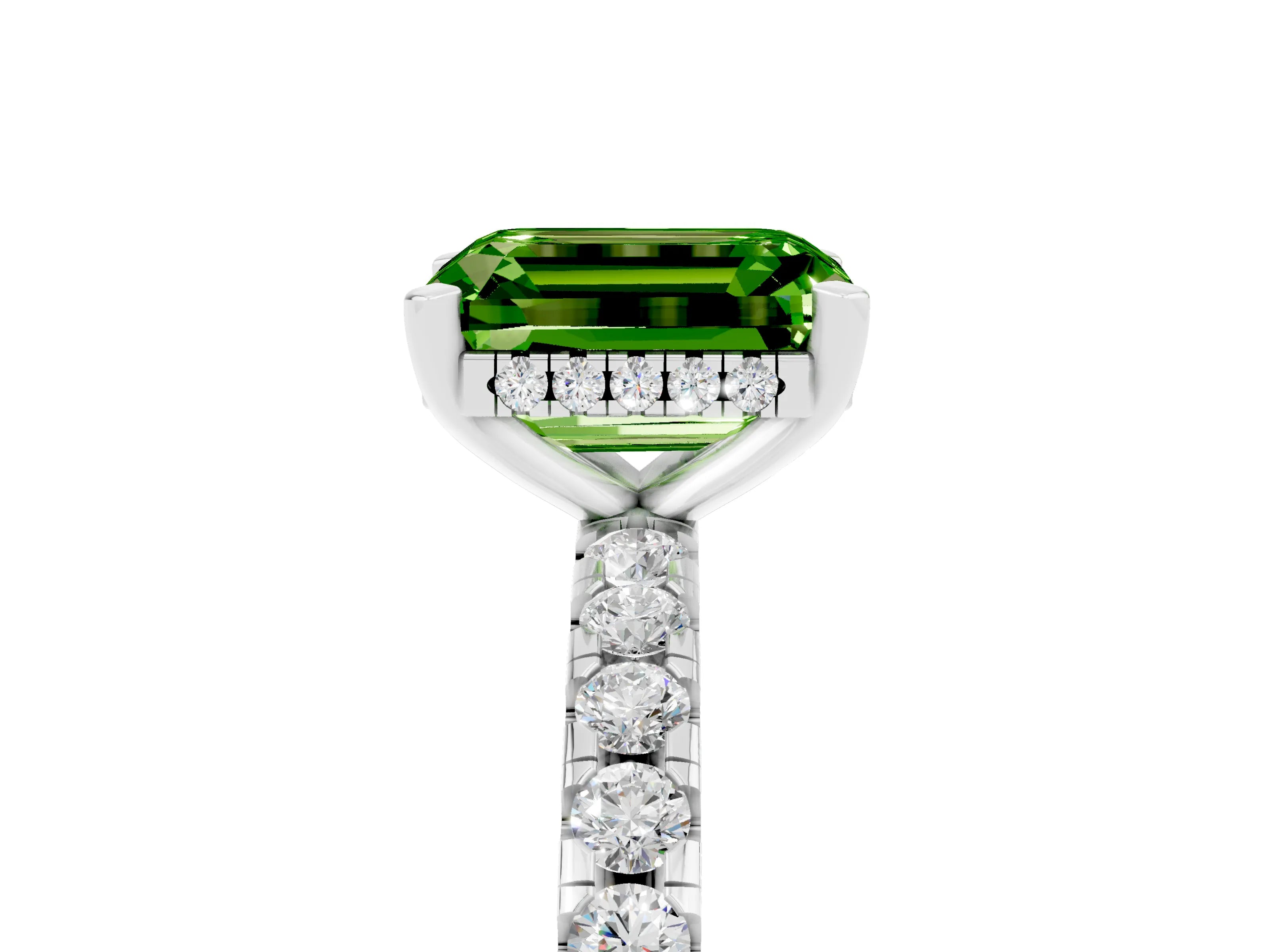 White gold Emerald Cut Peridot Solitaire Ring with Pavé Band and Four-Prong Setting_29
