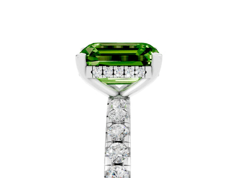 White gold Emerald Cut Peridot Solitaire Ring with Pavé Band and Four-Prong Setting_29