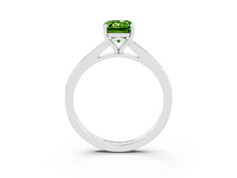 White gold Emerald Cut Peridot Solitaire Ring with Pavé Band and Prong Setting_27