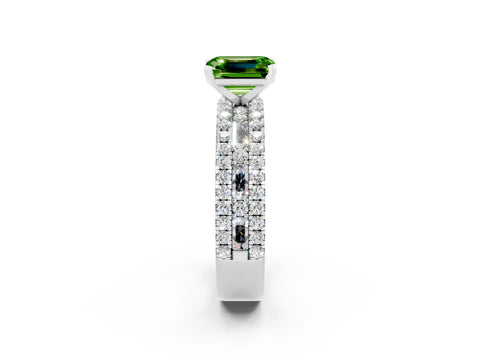 White gold Emerald Cut Peridot Solitaire Ring with Pavé and Channel Set Band_26