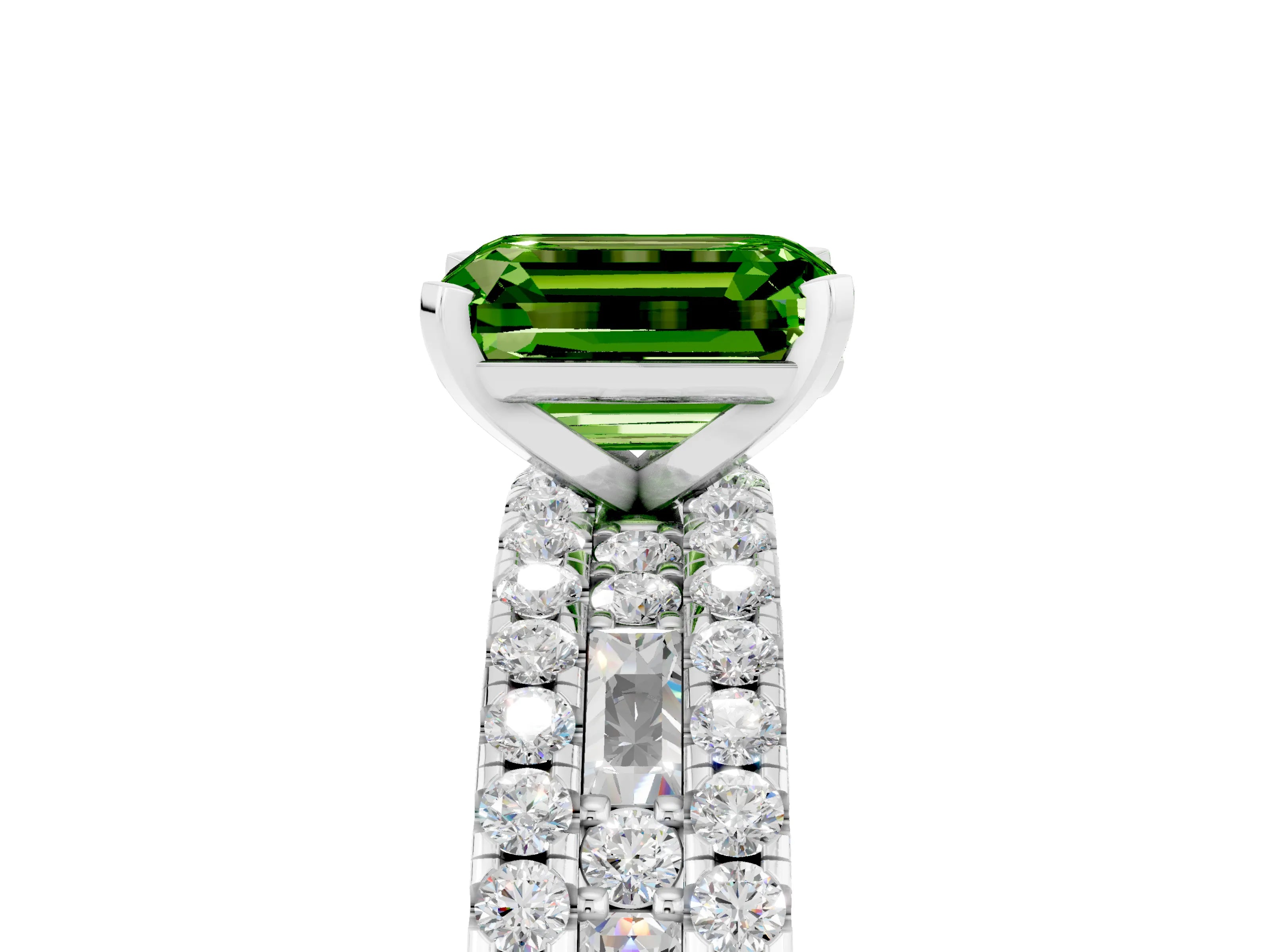 White gold Emerald Cut Peridot Solitaire Ring with Pavé and Channel Set Band_29