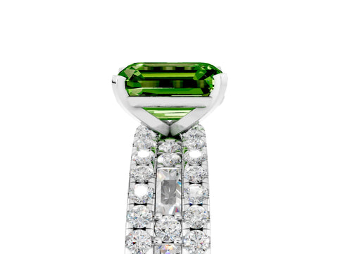 White gold Emerald Cut Peridot Solitaire Ring with Pavé and Channel Set Band_29