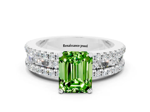 White gold Emerald Cut Peridot Solitaire Ring with Pavé and Channel Set Band_30
