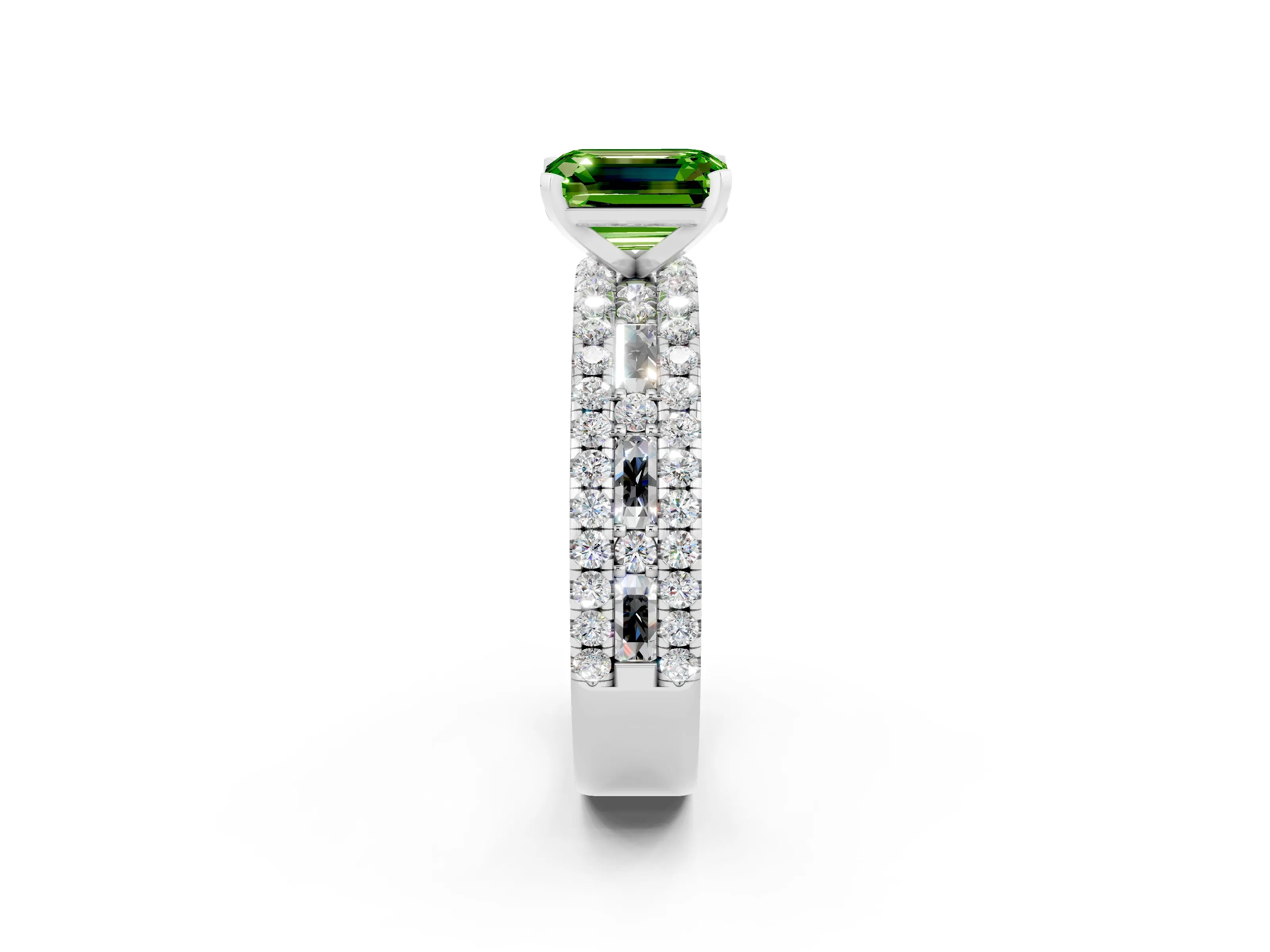 White gold Emerald Cut Peridot Solitaire Ring with Pavé and Channel Set Band_32