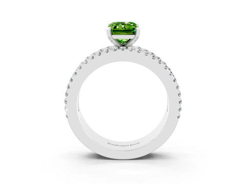 White gold Emerald Cut Peridot Solitaire Ring with Pavé and Channel Set Band_33