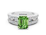 White gold Emerald Cut Peridot Solitaire Ring with Pavé and Channel Set Band_36