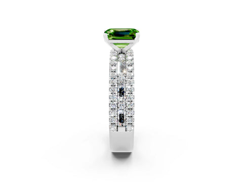 White gold Emerald Cut Peridot Solitaire Ring with Pavé and Channel Set Band_38