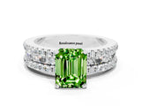 White gold Emerald Cut Peridot Solitaire Ring with Pavé and Channel Set Band_48