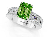 White gold Emerald Cut Peridot Solitaire Ring with Pavé and Channel Set Band_49