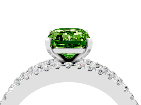 White gold Emerald Cut Peridot Solitaire Ring with Pavé and Channel Set Band_52
