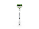 White gold Emerald Cut Peridot Solitaire Ring with Pave Band and Four Prong Setting_26
