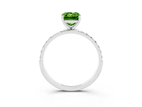 White gold Emerald Cut Peridot Solitaire Ring with Pave Band and Four Prong Setting_27