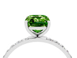 White gold Emerald Cut Peridot Solitaire Ring with Pave Band and Four Prong Setting_28