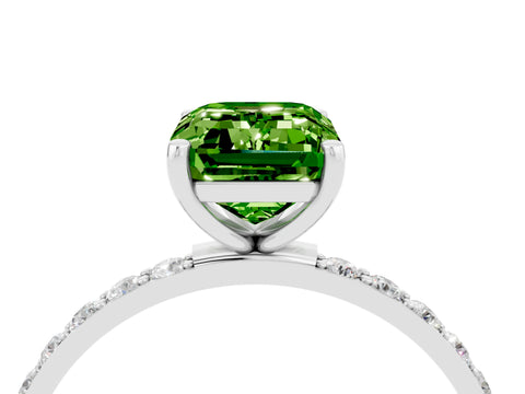 White gold Emerald Cut Peridot Solitaire Ring with Pave Band and Four Prong Setting_28