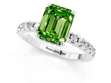 White gold Emerald Cut Peridot Solitaire Ring with Round  Pavé Band and Four-Prong Setting_61