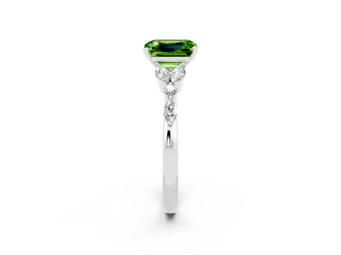 White gold Emerald Cut Peridot Solitaire Ring with Side Stones and Four-Prong Setting_26
