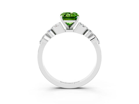 White gold Emerald Cut Peridot Solitaire Ring with Side Stones and Four-Prong Setting_27