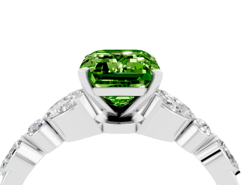 White gold Emerald Cut Peridot Solitaire Ring with Side Stones and Four-Prong Setting_28