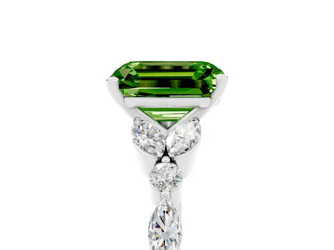 White gold Emerald Cut Peridot Solitaire Ring with Side Stones and Four-Prong Setting_29