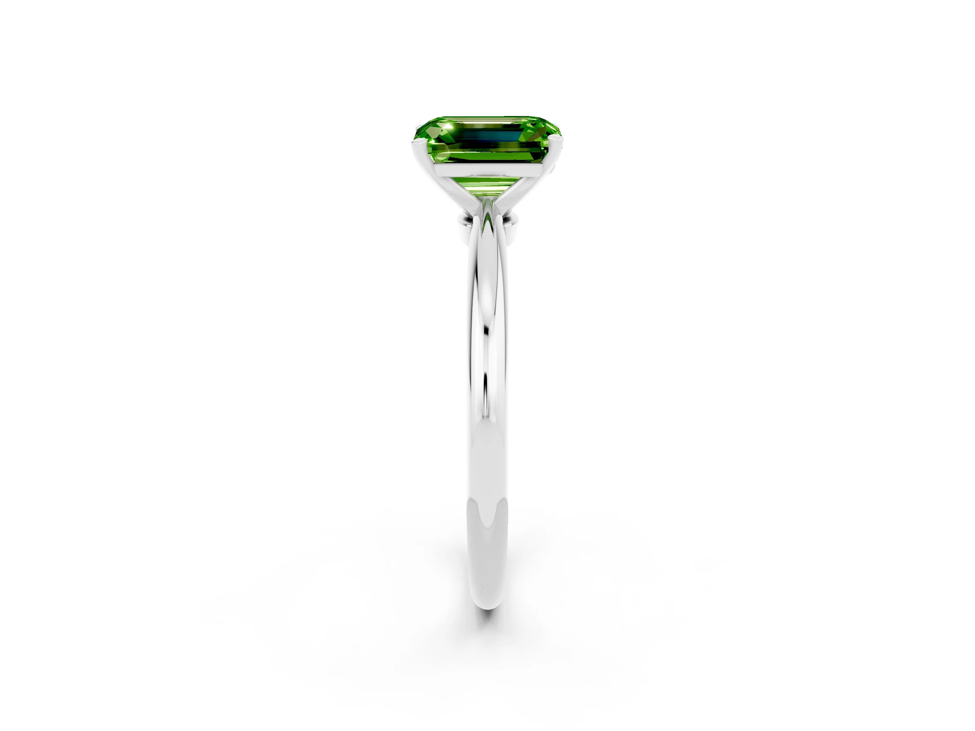 White gold Emerald Cut Peridot Solitaire Ring with Six-Prong Setting and Classic Band_14